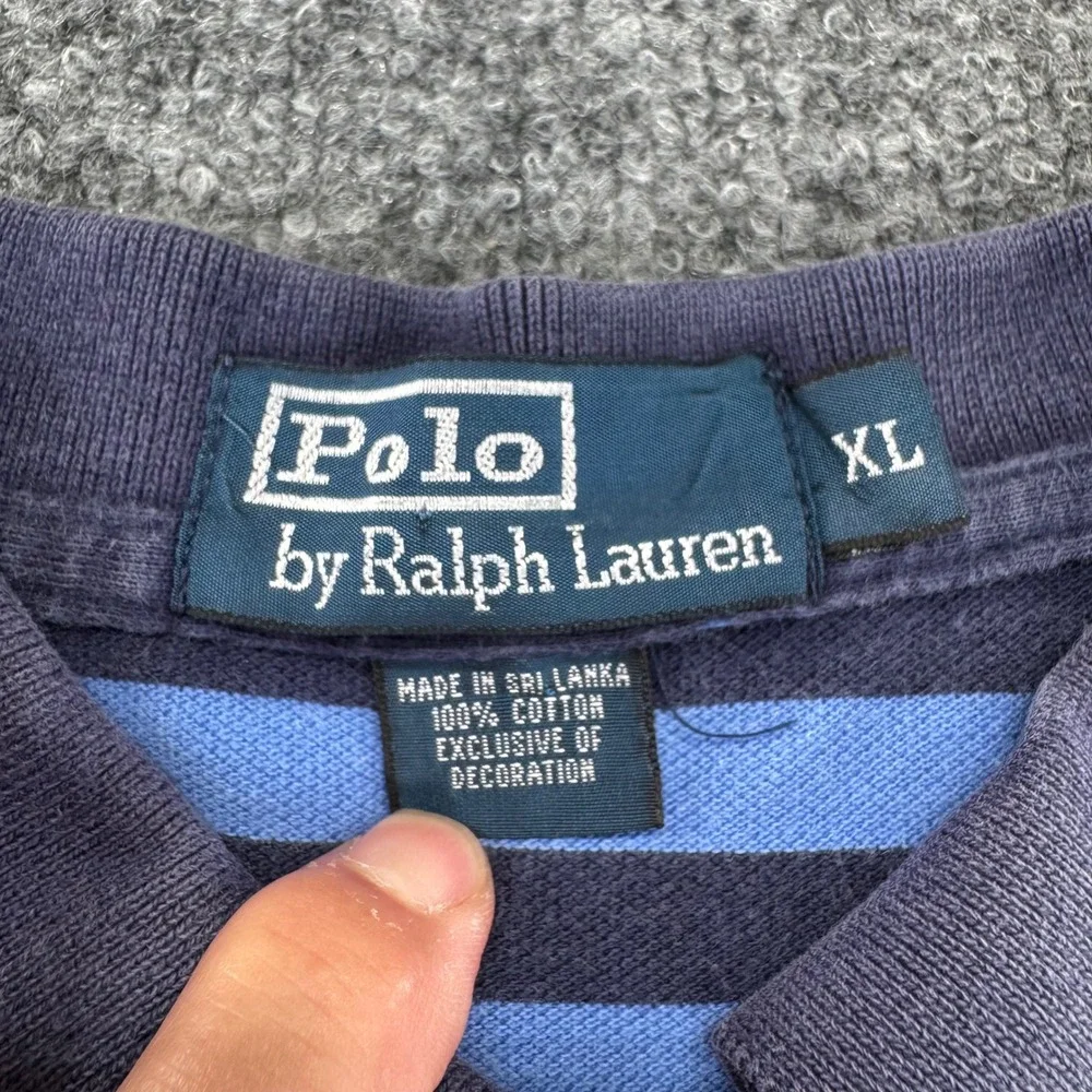 Polo Ralph Lauren Polo Shirt Mens XL Heritage Cotton Classic Striped Blue Short